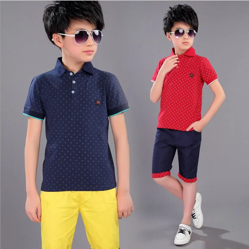 2018 New Summer Children Clothing Boys Set Cotton Polka Dot Short Sleeved + Shorts Clothes Boy