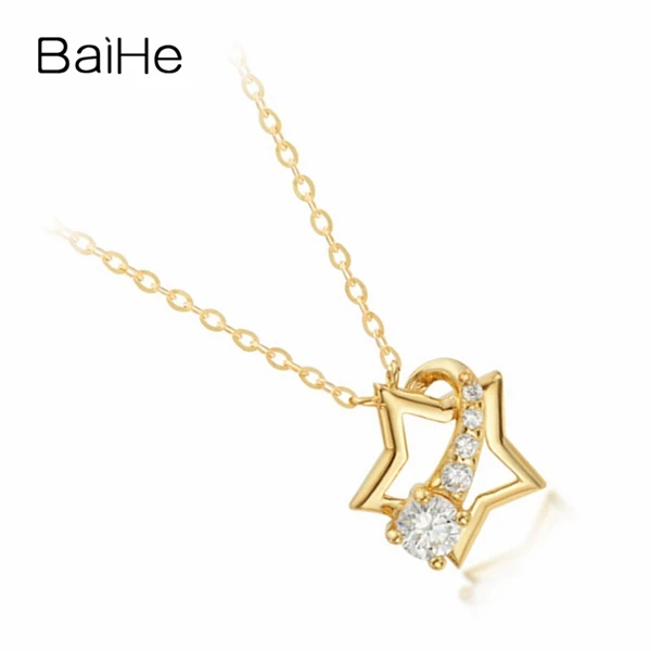 BAIHE Solid 18 K желтое золото 0.17ct Сертифицированный круглый натуральные бриллианты женские украшения для помолвки Подарочные ожерелья