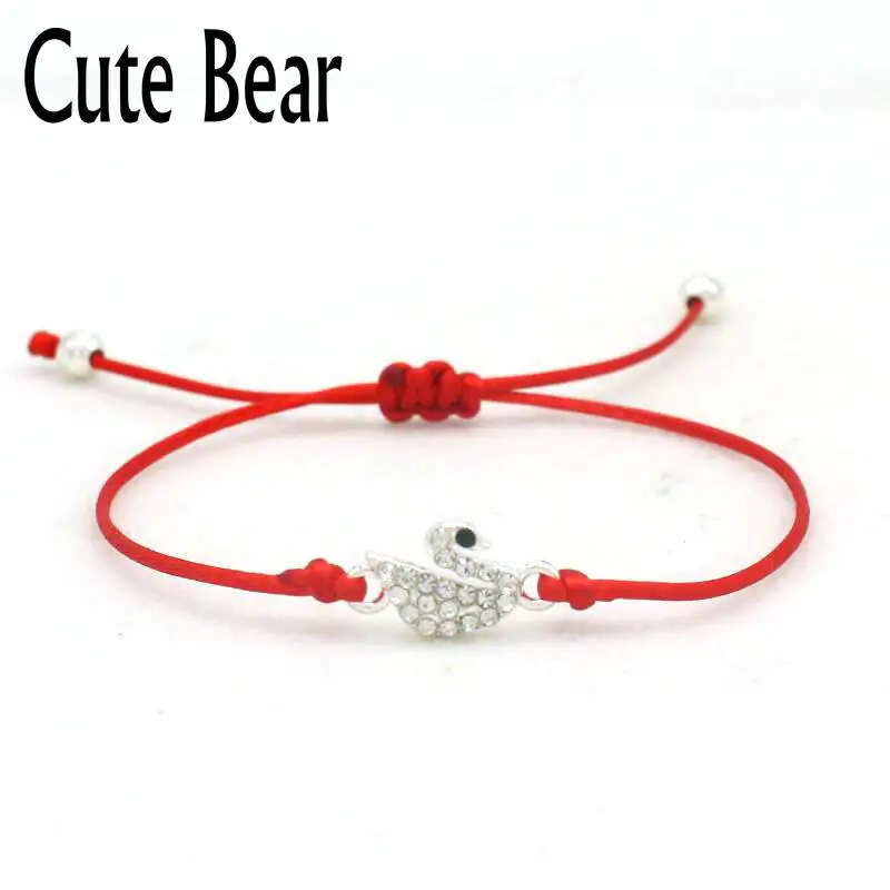 

2019 New Hot Silver Color Animal Inlay Crystal Bracelet Lucky Red String Adjustable Handmade Braiding Bracelets For Women Mujer