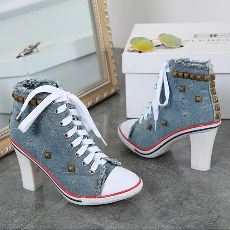 shadeng Casual high heels ladies shoes canvas shoes 2018 popular Roman models Women's Shoes
