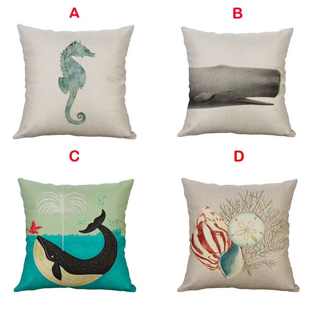 

Marine Life Printed Cushion Cover Throw Pillows 50x50cm Linen Pillow Case Home Pillow Covers Decorative