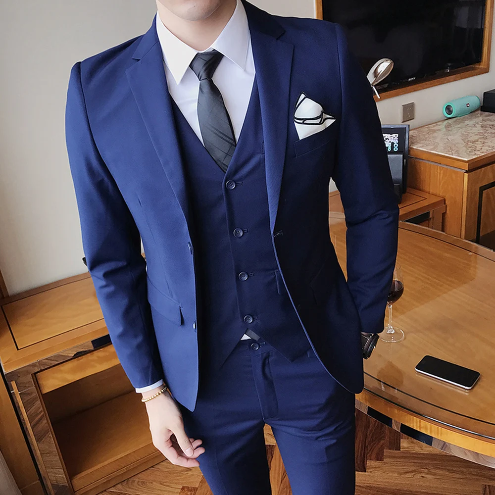 Solid Color slim fit male 3 piece suits wedding dress men Business Casual blazer Wedding Prom Dinner Suits Groomsman Wear tuxedo Solid Color slim fit male 3 piece suits wedding dress men Business Casual blazer Wedding Prom Dinner Suits Groomsman Wear tuxedo