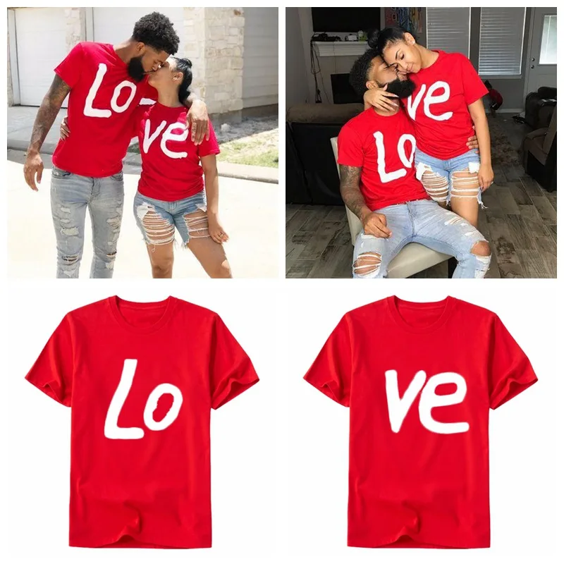 

2019 Fashion Couple Letter Printed Harajuku T Shirt Summer Short Sleeve Tops Clothes Red Round Neck T-shirt camiseta mujer