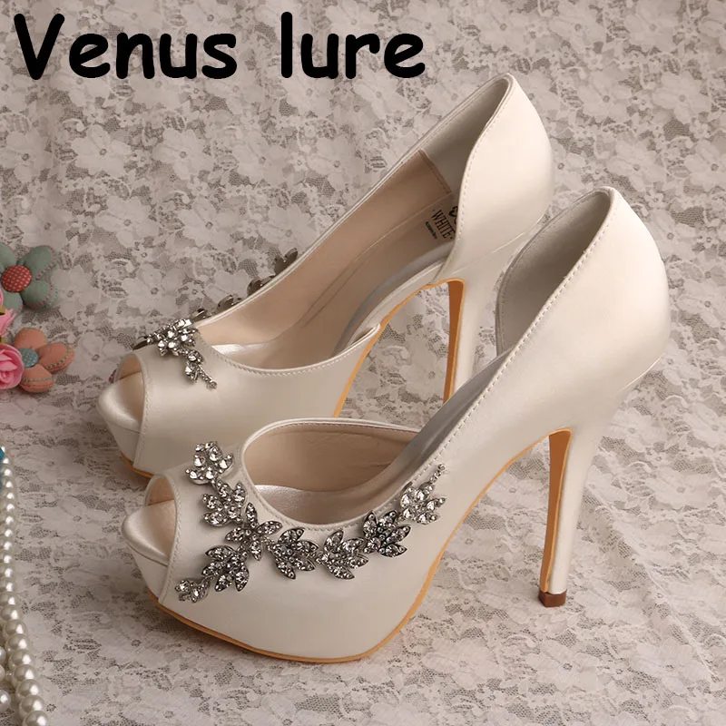 Custom Handmade Women's High Heel Shoes Ivory Satin Wedding Bridal Shoes with Platform Custom Handmade Women's High Heel Shoes Ivory Satin Wedding Bridal Shoes with Platform