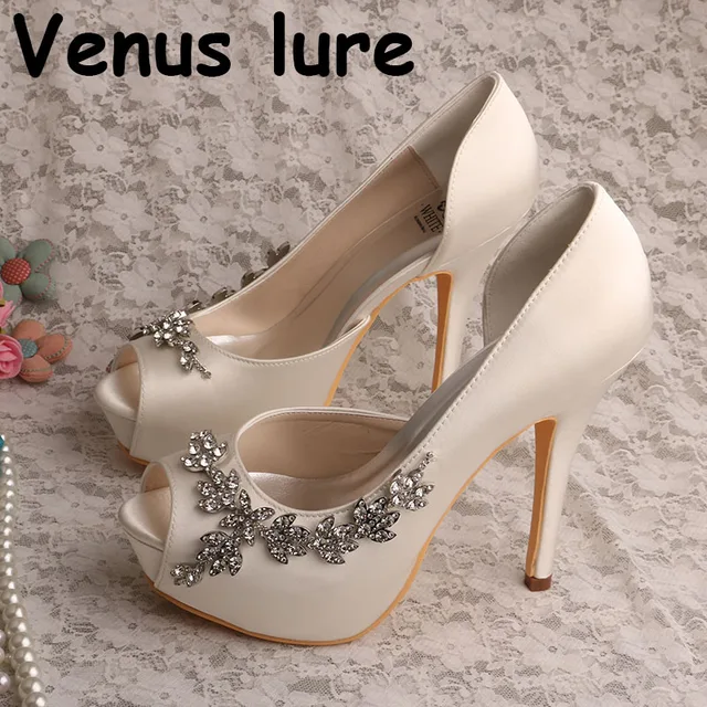 $US $46.01 Custom Handmade Women's High Heel Shoes Ivory Satin Wedding Bridal Shoes with Platform