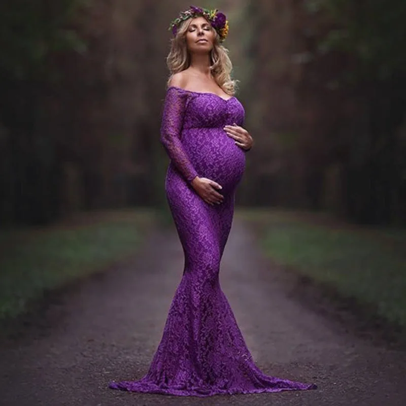 Модное платье для беременных фотосессии макси кружевное без Плеч необычные