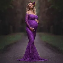 Fashion Maternity Dress for Photo Shoot Maxi Maternity Gown Shoulderless Lace Fancy Sexy Women Maternity Photography Props