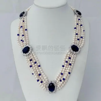 

N090214 19" 5 Strands White Pearl Necklace CZ Pave Connector
