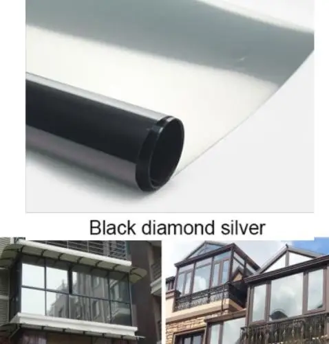 

Black Diamond Silver Waterproof Window Film One Way Mirror Silver Insulation Stickers UV Rejection Privacy Window Tint Films
