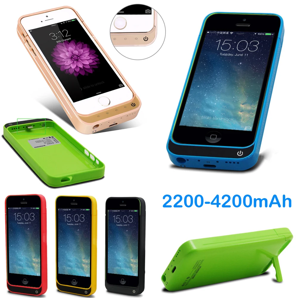 Kopen Idealforce 4200 2200 mAh Externe Batterij Backup Charger Case Pack Power Bank voor iPhone 5 5 s 5c SE met Glas Usb kabel