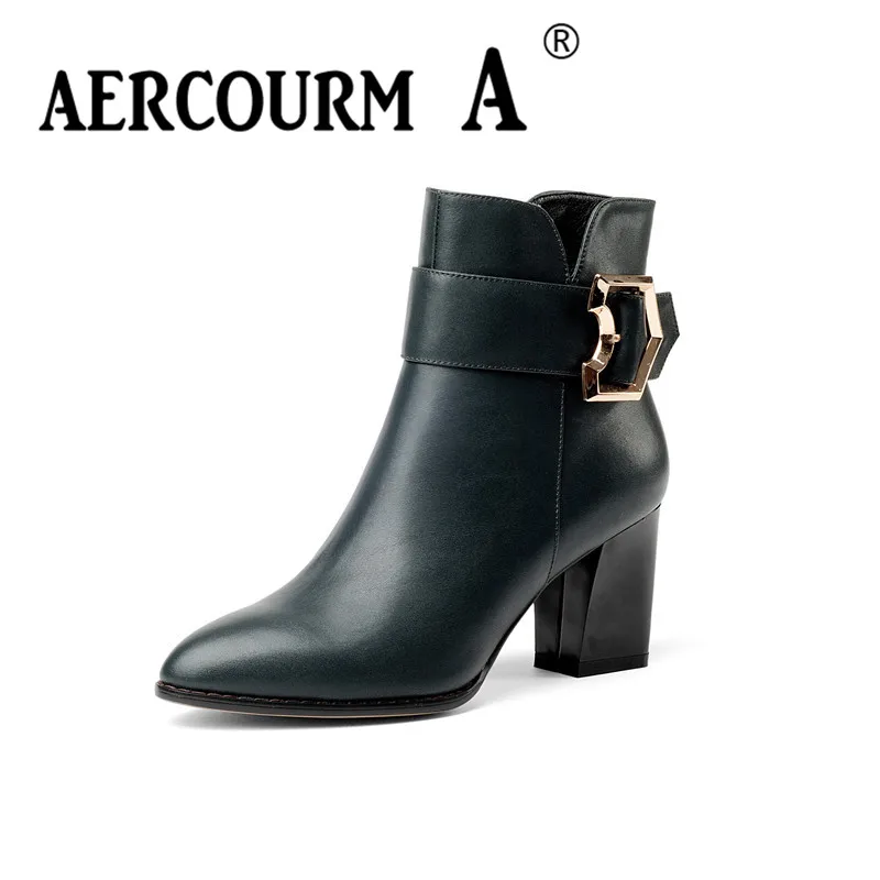 

Aercourm A 2017 Ankle Boots Women Genuine Leather plush Shoes High Heel Shoes Metal Brand Shoes womens winter shoes Boots Z962