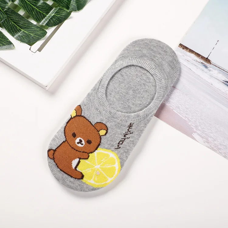 Мультфильм Rilakkuma принт Носки с милым медведем, Забавный Новинка Невидимый женские весенние, летние носки впитывают пот Нескользящие коттоновые носки - Цвет: 5