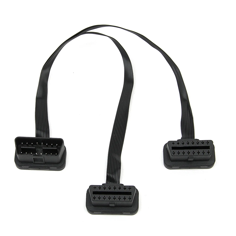 

Hot Sale! Flat+Thin As Noodle OBDII OBD 2 OBD2 16 Pin ELM327 Male To Dual Female Y Splitter Elbow Extension Connector Cable