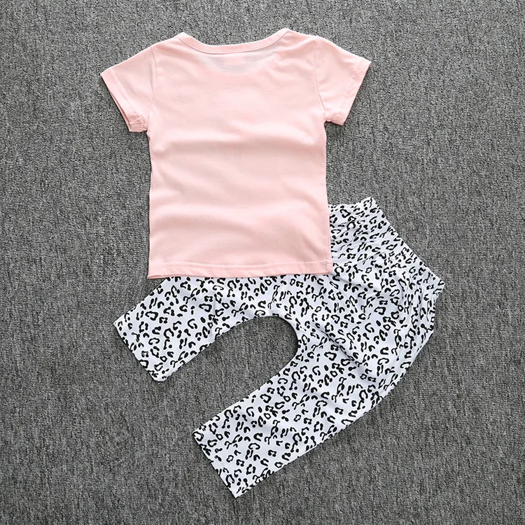 Детская летняя одежда для девочек 2 шт./компл. розовый футболка с изображением лисы Штаны Одежда для малышей Наборы для ухода за кожей для маленьких девочек 2 шт. комплект