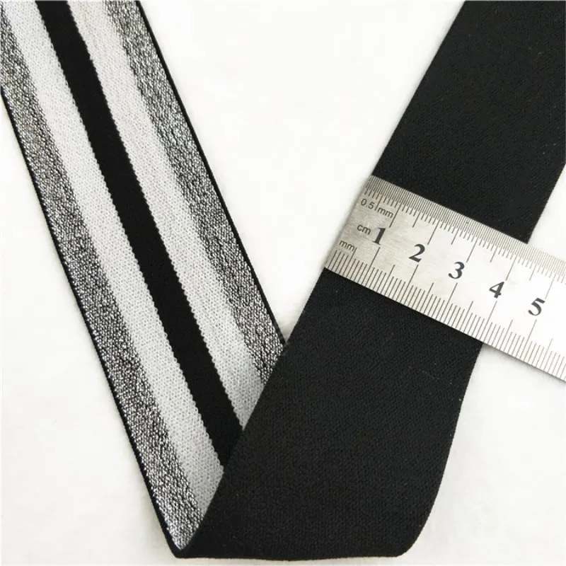 

Gold Silver Stripe Elastic Bands 4cm Silver White Black Lace Ribbon Trim DIY Crafts Dress Belt Sewing Garment Accessorie 1Meter