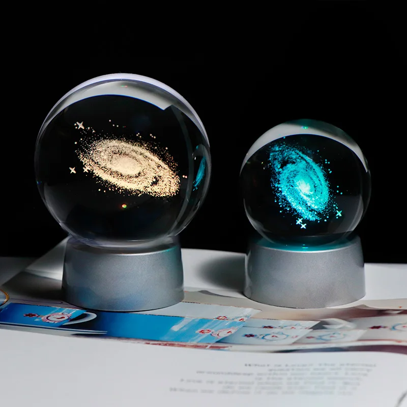 

3D Crystal Galaxy Ball Universe Glass Ball with Chargeable LED Base Laser Engraved Home Decoration Accessories Shpere Ornament