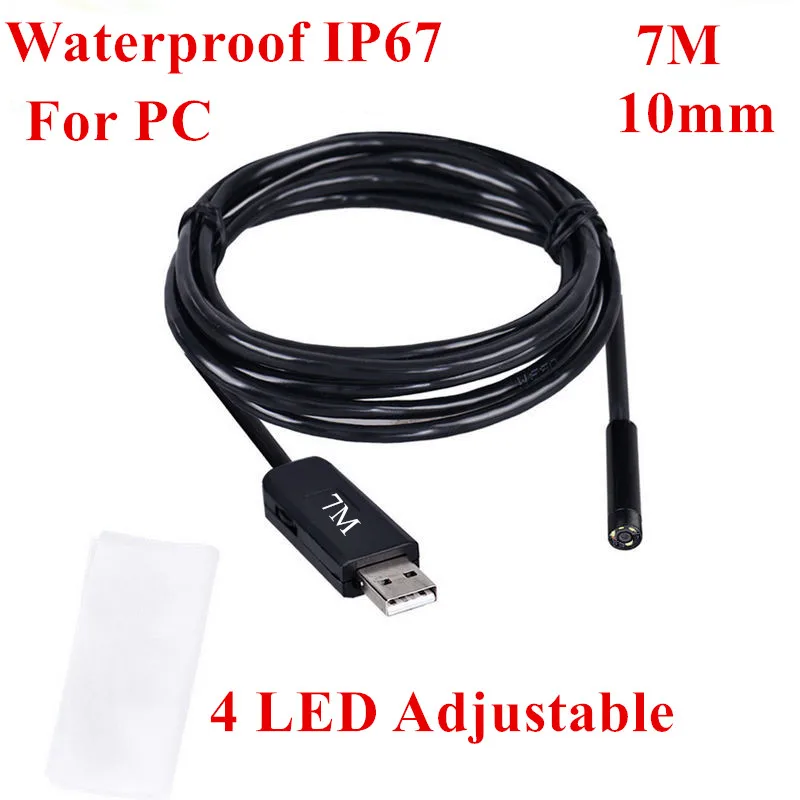 

7M USB Endoscope Waterproof 10mm Camera Head Diameter Endoscope Borescope 640*480 30ftps Snake Inspection Tube Camera