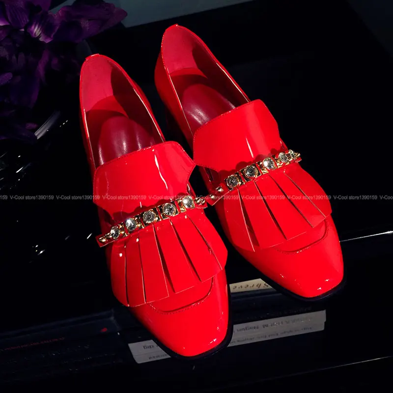 

2017 Newest Genuine Patent Leather Shoes Women Sweet Oxfords With Rhinestone brand Autumn Footwear Girl Friend Gift Shoes