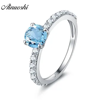 

AINUOSHI Blue Natural Topaz Ring Row Drill 1ct Round Cut Gemstone Engagement Wedding Ring 925 Sterling Silver Women Jewelry Gift