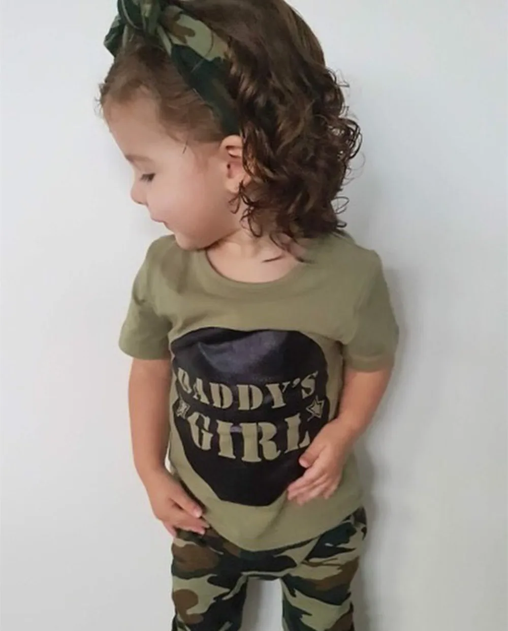 3Pcs Summer Newborn Toddler Army Green Baby Boys Girls Clothes Letter T-shirt Tops Camouflage Pants+Headband Infant Outfits Set