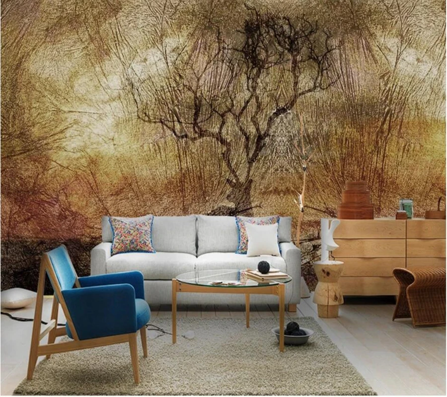 

Custom wallpaper 3D murals retro nostalgic trees shabby style mural background wall papers home decor papel de parede wallpaper