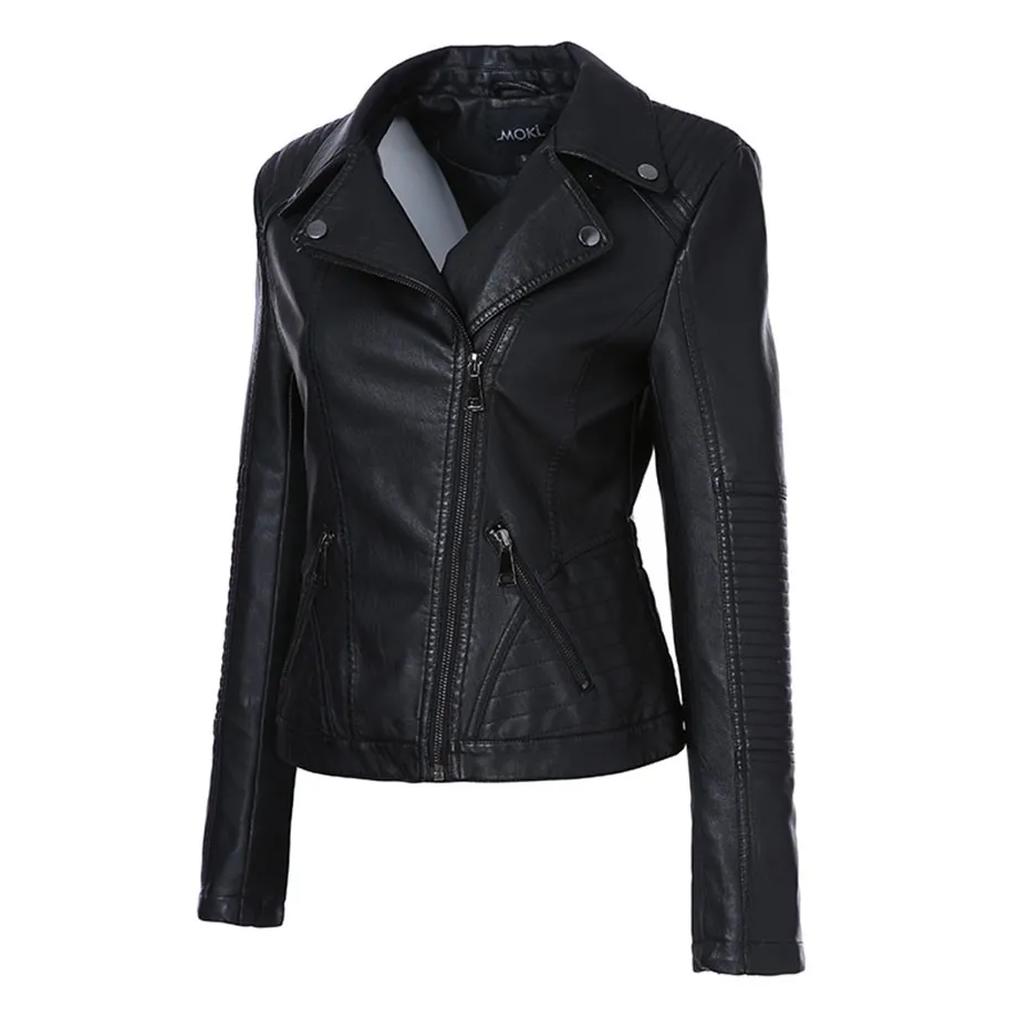AORRYVLA, новинка, модная женская кожаная куртка, черная искусственная кожа, пальто с отложным воротником, на молнии, велосипедная Женская куртка из искусственной кожи
