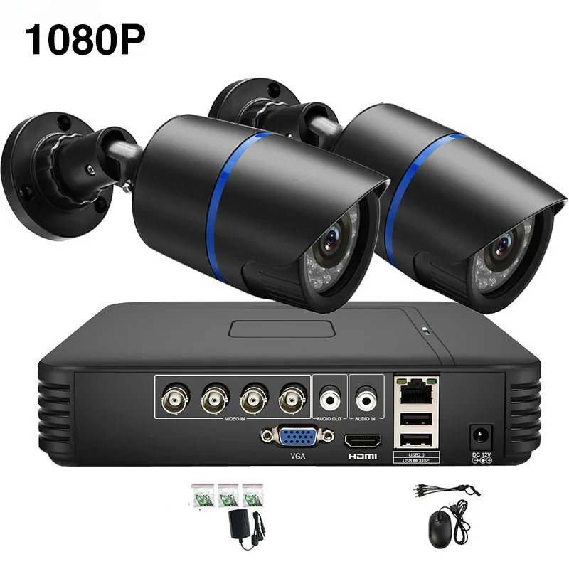Черный 4CH AHD DVR камера безопасности Система видеонаблюдения Система безопасности комплект видеонаблюдения 2 шт 720 p/1080 P AHD пуля наружная камера DVR Набор - Цвет: Черный