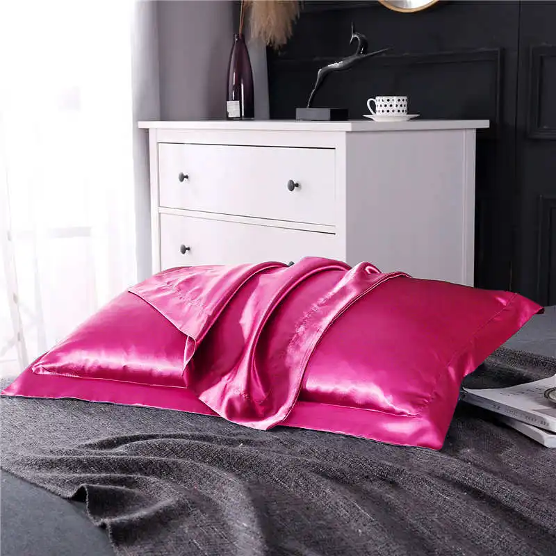 SlowDream Luxury White Nature Satin Silk Luxury Pillowcase Wholesale Queen King Silky Bed Pillow Case For Healthy Sleep - Цвет: 14