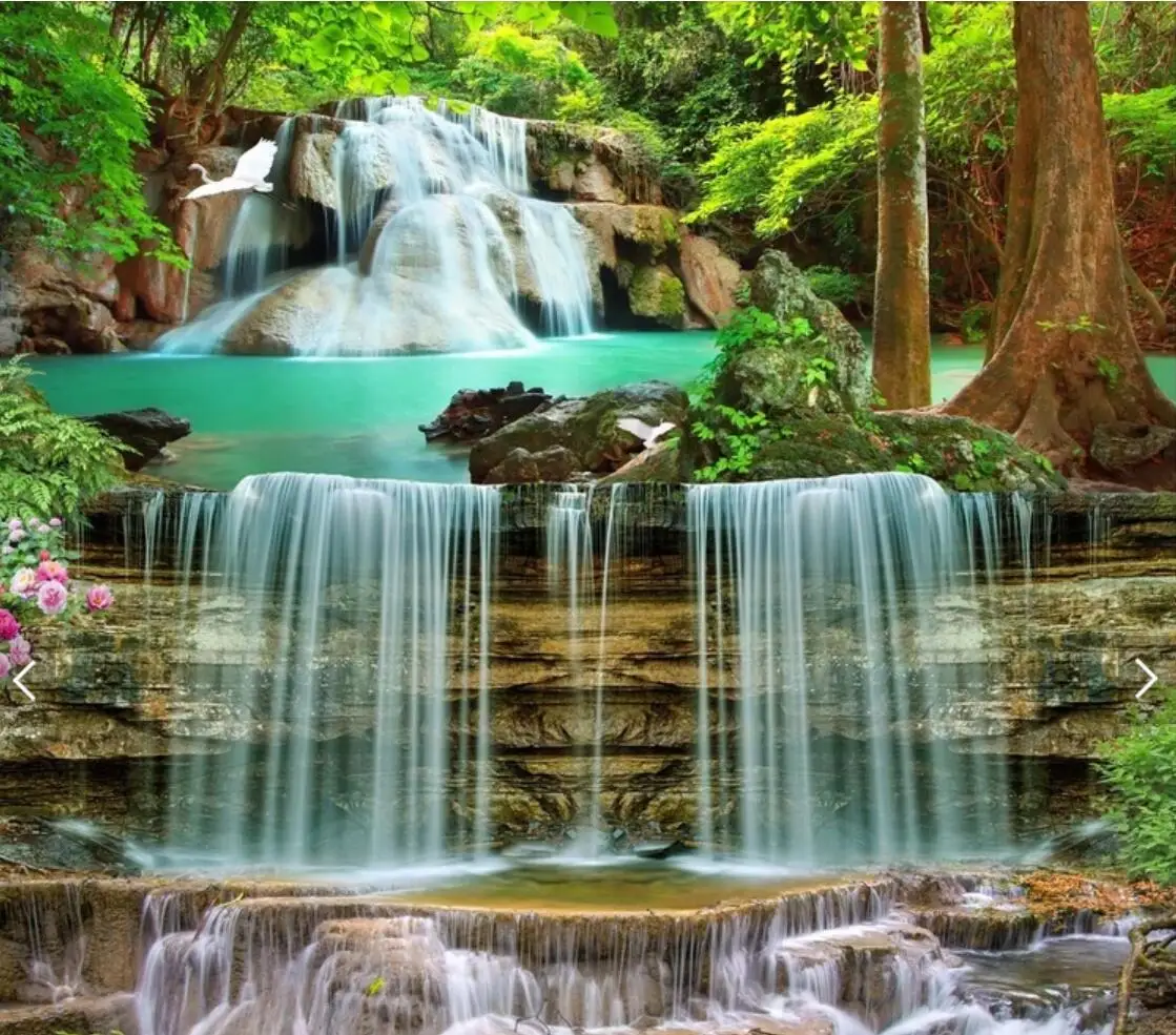 3D Waterfall Lily Water Flower Mural for Living Room Home