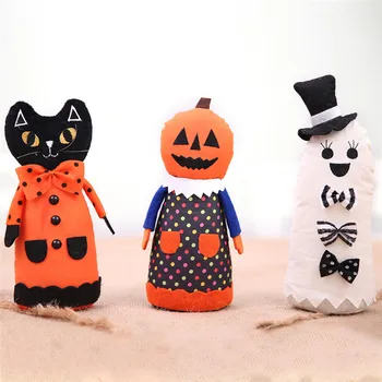 

2018 Halloween Cloth Doll Decoration Fabric Ghost Pumpkin Black Cat Doll Atmosphere Layout Dress Up Decorations Cute Funny 1Pc