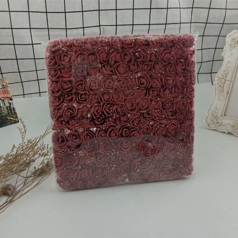 Red wine 12 шт 2 см мини пена Искусственный цветок розы Букет Многоцветный розовый цветок Свадьба Скрапбукинг цветок розы для декорирования поддельные - Цвет: Red wine