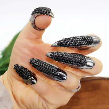 

10 Pcs/Set Newly False Nail Black Alloy Crystal Claw Paw Talon Finger Nails Poof Creative Gifts For Men and Women