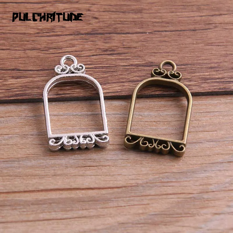 

PULCHRITUDE 8pcs 18*32mm Two Color Alloy Jewelry Accessories Birdcage Charm Hollow Glue Blank Pendant Tray Bezel 12B28