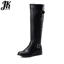 J& K/сапоги для верховой езды до колена с пряжкой и ремешком удобные зимние сапоги с боковой молнией женская обувь г. Новинка, обувь на квадратном каблуке