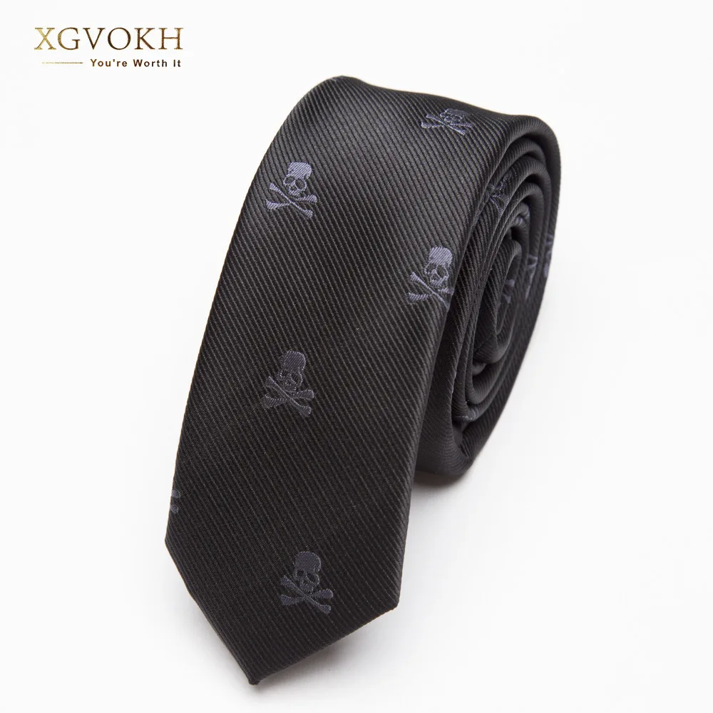 

Men TIE Black Skull Fashion Classical Slim Skinny Polyester Ties Narrow Silk Groom Wedding Party Business Necktie