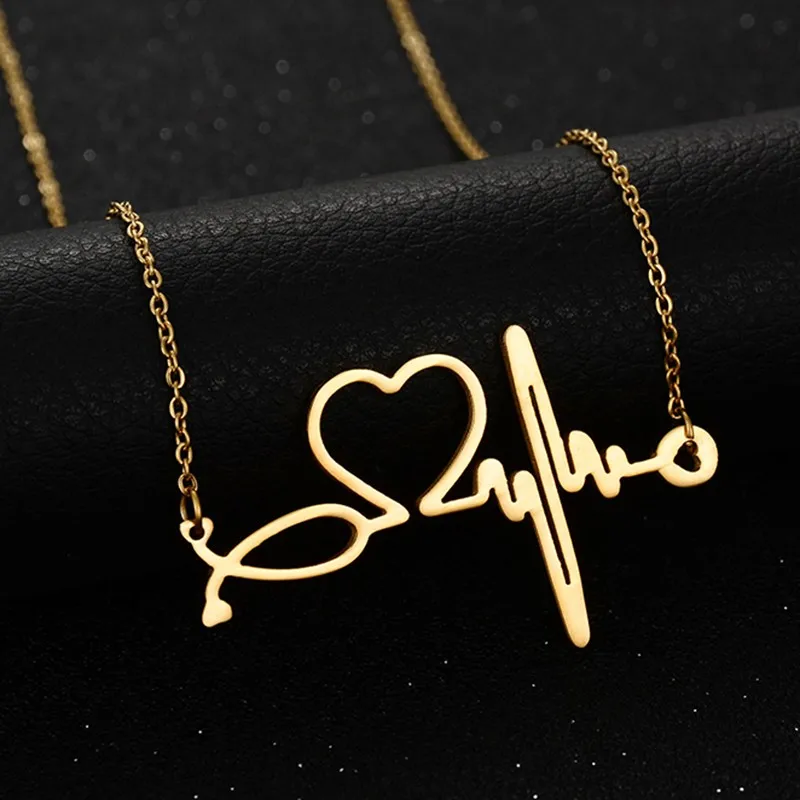 New-Fashion-Stainless-Steel-Jewelry-Body-Chain-Necklaces-Pendants-Heart-ECG-Heartbeat-Necklace-Chokers-For-Women (1)