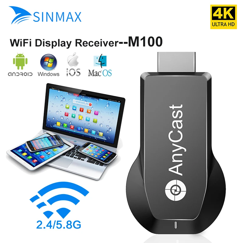 Anycast M100 2,4G/5G 4K tv Stick Miracast любой литой беспроводной DLNA трансляции записи HDMI Wifi Дисплей приемник ключа для apple Android tv