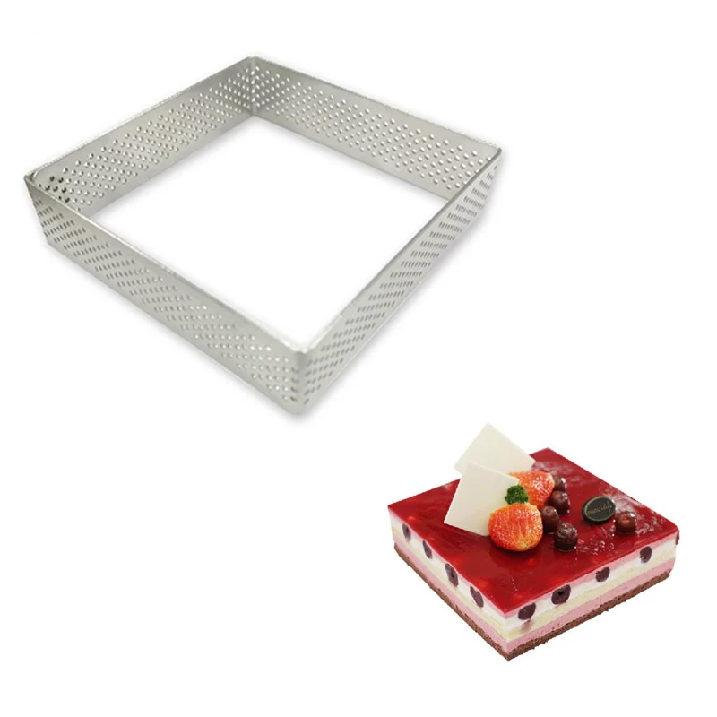 

4/6/8 Inch Stainless Steel Square Shape Rectangular Tart Ring Mousse Perforated Cake Mould Circle Tiramisu Baking Tool