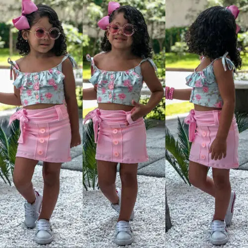 

Toddler Kids Baby Girls Sweet Summer Outfits Flora Clothes Crop Tops Vest+Tutu Skirt Dress Sets 2Pcs New Fashion Outfits
