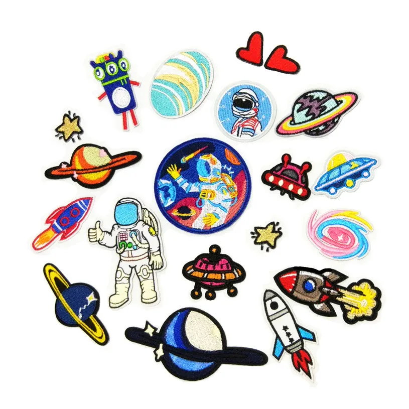 

Embroidery Patches for Clothing Astronaut Rocket Star Wars Patch Logo Iron on Patches Heart Clothes Stickers UFO Brand Patch