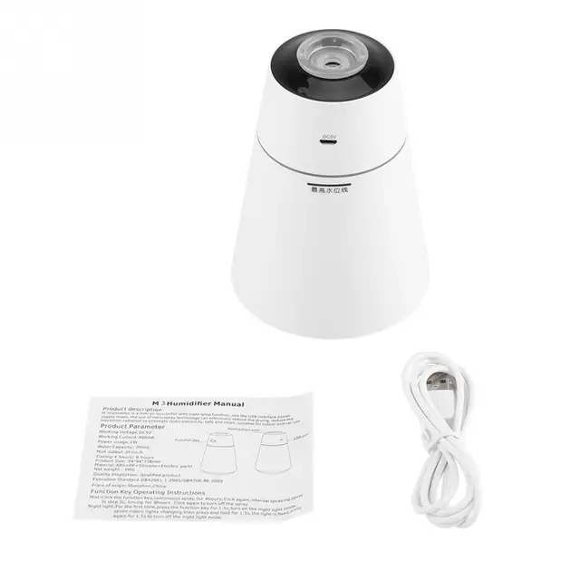 250ML USB Mini Ultrasonic Air Aroma Humidifier for Home Essential Oil Diffuser Atomizer Air Freshener Mist Maker with LED Light