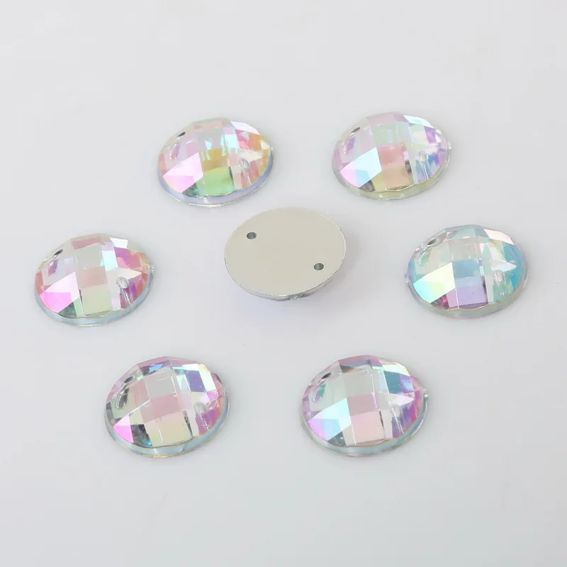 100 шт, 8-20 мм, кристаллы для шитья, прозрачные стразы AB с плоской задней стороной, акриловые стразы, круглые хрустальные камни для рукоделия одежды