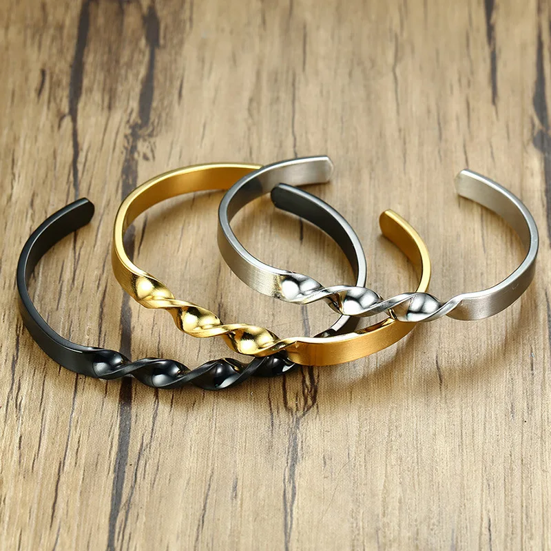 Простой Витой Браслет манжета для мужчин Jewelry Нержавеющая сталь Мужской Повседневная офисная одежда аксессуар