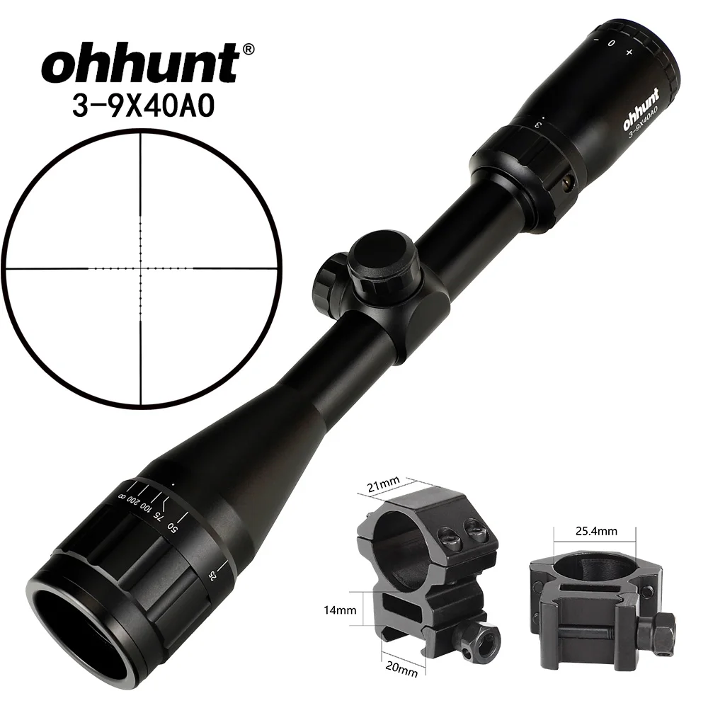 Ohhunt 3-9X40 AO охотничьи оптические прицелы 1 дюймов трубка прицел Mil точка Проволока Сетка прицел для снайперской пневматики страйкбол - Цвет: Med Picatinny Rings