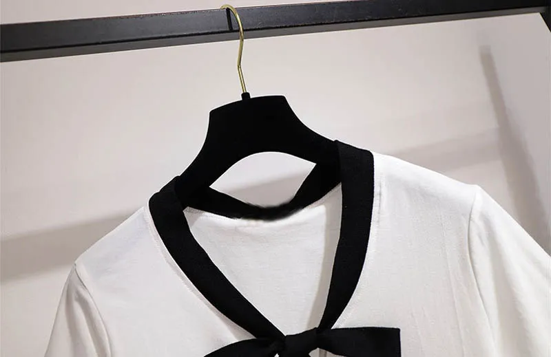 Летняя женская футболка размера плюс, обхват груди 145 см, 5XL, 6XL, 7XL, 8XL, 9XL, женская футболка черного и белого цветов