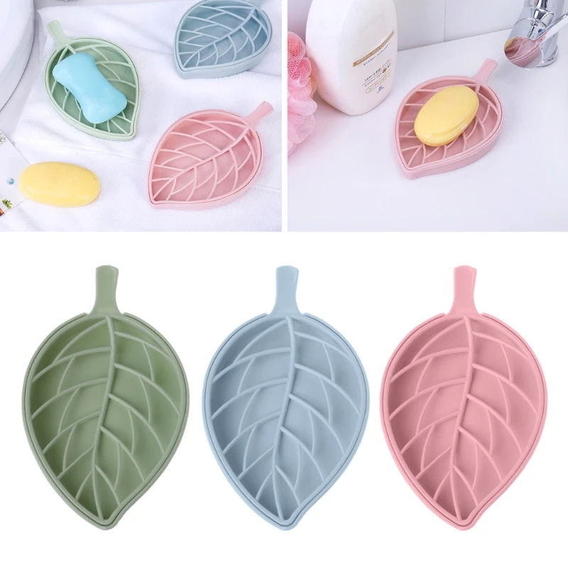 

1PC Plastic Double Drain Soap Box Creative Leaf Shape Non-slip 3 Colors Simple Bathroom Accessories Shower Plate Soap Dishes B