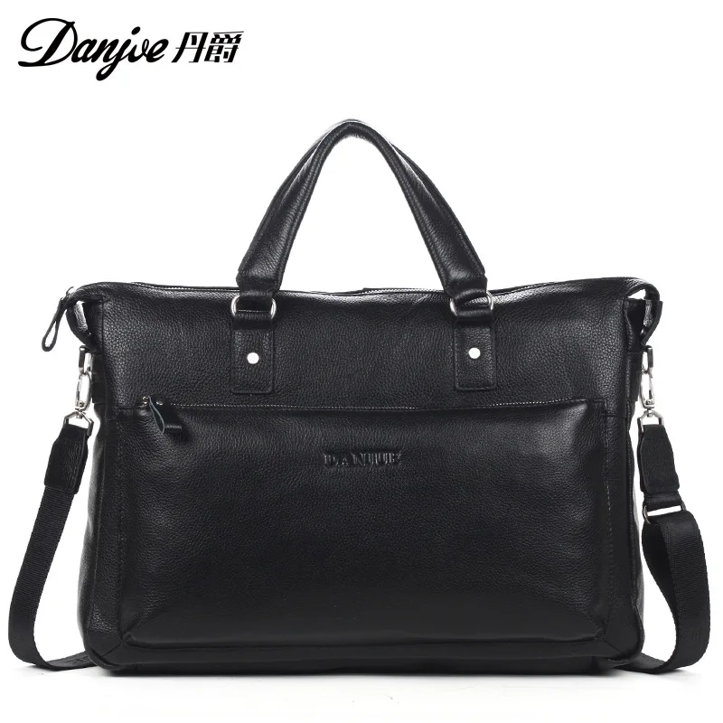 

DANJUE Male Large Capacity Brand Shoulder Bag Black Man Laptop Totes Genuine Leather Briefcase Men Business Handbag
