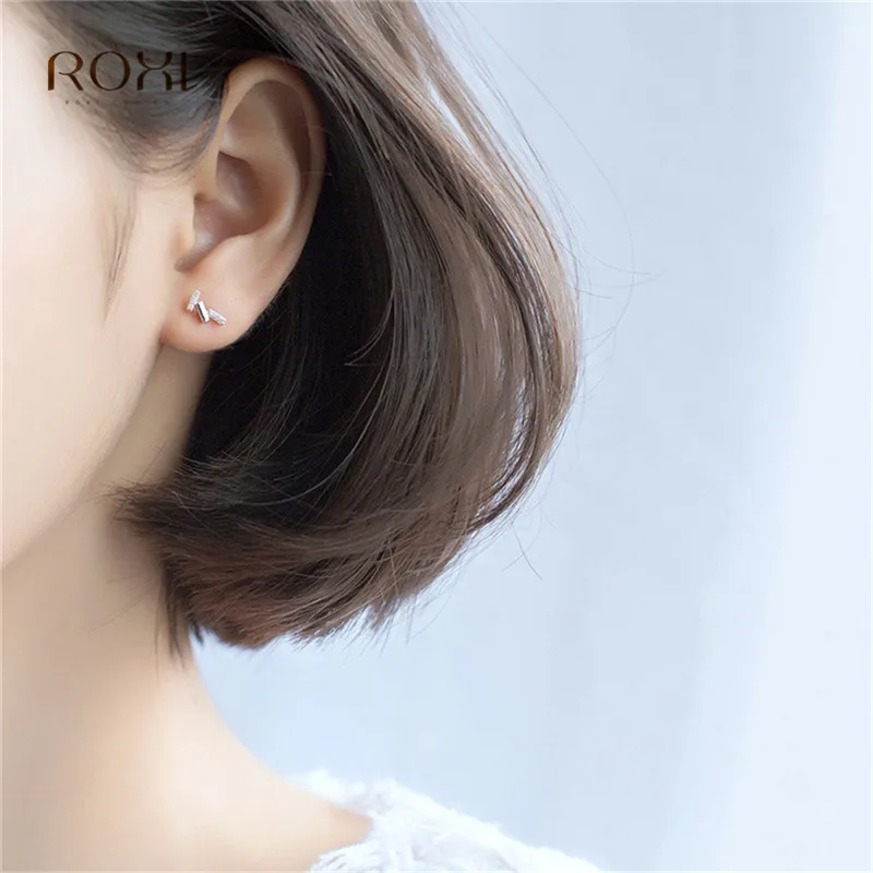 ROXI 925 пробы серебряные серьги Простые Длинные линии серьги гвоздики с цирконом Асимметричный Кристалл маленькая серьга геометрической формы brinco