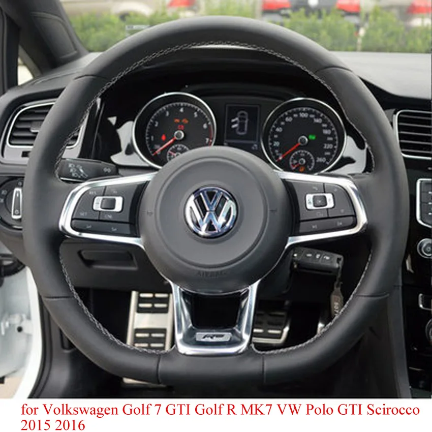 Черный кожаный чехол рулевого колеса автомобиля для Volkswagen Golf 7 Golf R MK7 VW Polo GTI Scirocco