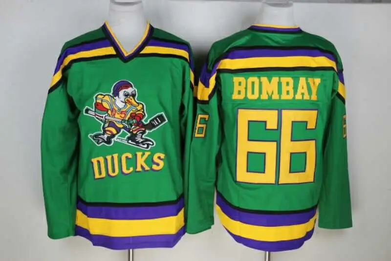 Hockey Jersey Mighty Ducks Movie Jerseys 66 BOMBAY Stitched Jerseys